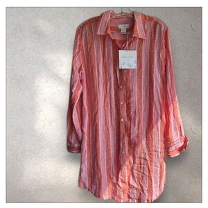 Cynthia Rowley Coral Striped Button Down tunic cover up dress nwt